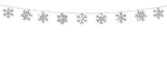Natal ou Novo ano prata floco de neve decoração festão em branco fundo. suspensão brilhar floco de neve. vetor ilustração