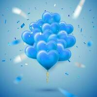feliz dia dos namorados dia fundo, azul balão dentro Formato do coração com confete. vetor ilustração