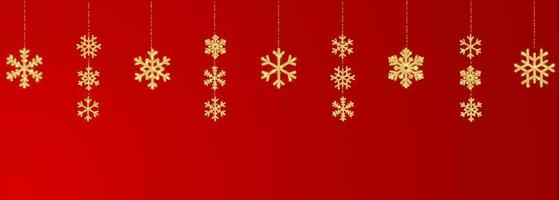 Natal ou Novo ano dourado floco de neve decoração festão em vermelho fundo. suspensão brilhar floco de neve. vetor ilustração