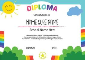 diploma certificado crianças arco-íris vetor