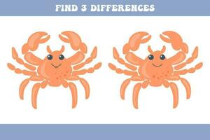 encontrar 3 diferenças entre a dois caranguejos. crianças lógica jogo, educacional quebra-cabeça, vetor