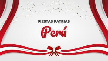 decorativo peruano nacional feriados celebração cumprimento com confete, fita e espanhol frase texto festas patrias Peru vetor