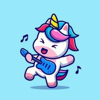 fofa unicórnio jogando guitarra desenho animado vetor ícone ilustração. animal música ícone conceito isolado Prêmio vetor. plano desenho animado estilo