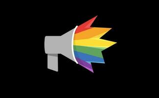 lgbt megafone com arco-íris. orgulho mês voz palestrante. diversidade representação. vetor