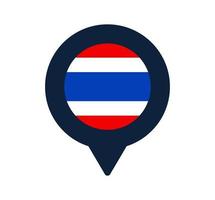 Bandeira da Tailândia e ícone do ponteiro do mapa. projeto do vetor do ícone de localização da bandeira nacional, pino do localizador de GPS ilustração vetorial