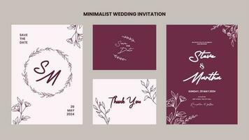 uma conjunto do minimalista Casamento convite modelo com mão desenhado flores e folhas decoração vetor