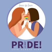 isolado lésbica casal se beijando cada de outros orgulho mês vetor ilustração