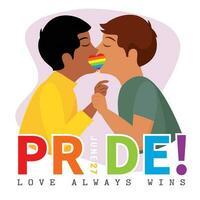 isolado homossexual casal se beijando cada de outros orgulho mês vetor ilustração