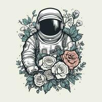 astronauta com flor desenhado à mão logotipo Projeto ilustração vetor