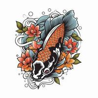 uma lindo peixe cercado de flores dentro uma logotipo ilustração, perfeito para uma inspirado na natureza marca vetor