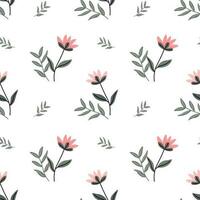 desatado padrão, pequeno flores e espalhados folhas. floral rústico fundo, imprimir, têxtil, papel de parede, vetor