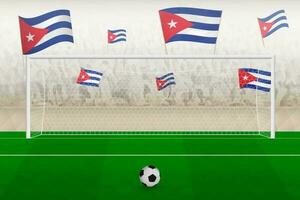 Cuba futebol equipe fãs com bandeiras do Cuba torcendo em estádio, multa pontapé conceito dentro uma futebol corresponder. vetor