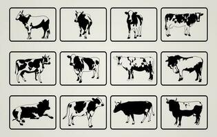 vaca silhueta vetor coleção, vacas silhueta definir, vaca Preto silhueta agrupar