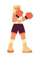 kickboxing jovem mulher semi plano colorida vetor personagem. Loiras caucasiano menina vestindo boxe luvas. editável cheio corpo pessoa em branco. simples desenho animado local ilustração para rede gráfico Projeto