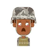 soldado surpreso face desenho animado fofa vetor