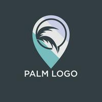 Palma logotipo Projeto modelo com PIN localização vetor