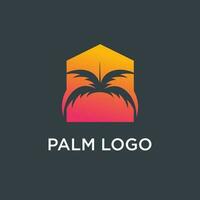 Palma árvore logotipo Projeto ilustração com casa conceito vetor