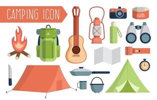 conjunto de ícones de equipamentos de camping vetor