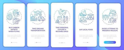 dicas de turismo sustentável para a tela da página do aplicativo móvel com conceitos vetor