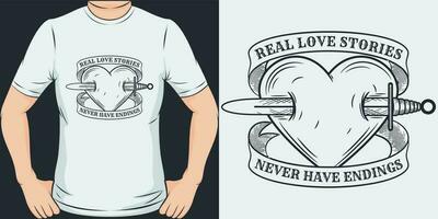 real amor histórias Nunca ter terminações, amor citar camiseta Projeto. vetor