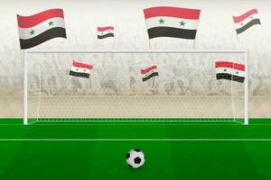 Síria futebol equipe fãs com bandeiras do Síria torcendo em estádio, multa pontapé conceito dentro uma futebol corresponder. vetor