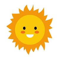 vetor sorridente Sol dentro plano Projeto. engraçado Sol com face. infantil fofa brilho do sol emoji. simples kawaii Sol com raios de sol. bebê brilho do sol com corar.