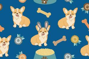 desatado padronizar com desenho animado corgi cachorro padronizar e medalhas. vetor ilustração. vetor