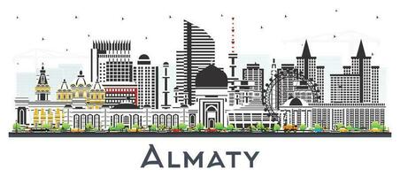 almaty Cazaquistão cidade Horizonte com cor edifícios isolado em branco. vetor ilustração. almaty paisagem urbana com pontos de referência.