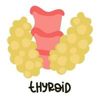 desenho animado anatomia do a tireoide glândula, humano tireoide glândula, tireoide glândula ícone, desenho animado vetor ilustração com rubrica. vetor anatomia e médico personagem do uma saudável tireoide glândula. plano