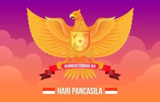 hari pancasila com garuda dourada vetor