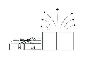 ícone aberto presente caixa e fogos de artifício com estrelas vetor