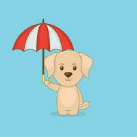 cachorro fofo segurando guarda chuva vetor