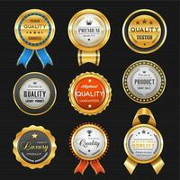 o negócio etiquetas e Prêmio qualidade dourado Distintivos vetor