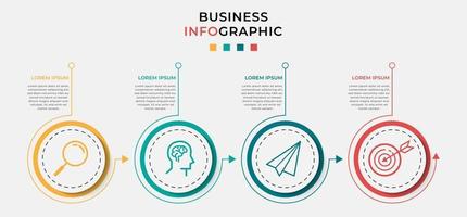 cronograma de modelo mínimo de infográficos de negócios com opções de 4 etapas e ícones de marketing vetor