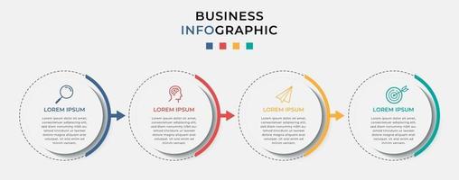 cronograma de modelo mínimo de infográficos de negócios com opções de 4 etapas e ícones de marketing vetor