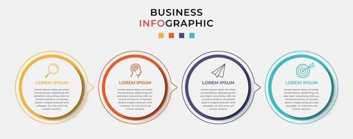 cronograma de modelo mínimo de infográficos de negócios com opções de 4 etapas e ícones de marketing vetor