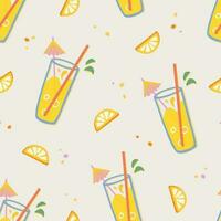 vidro do limonada vetor desatado padronizar. desenhado à mão vívido Projeto com coquetel, limão, canudo, guarda-chuva e bolhas dentro risoimpressão estilo. perfeito para invólucro, camiseta, impressões, cartazes