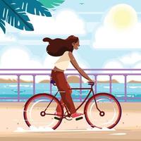 garota feliz pedalando no conceito de dia de verão vetor