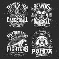 camiseta impressões com tatu, panda, Castor vetor