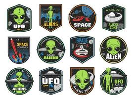 alienígenas, UFO área e espaço transportador vetor ícones