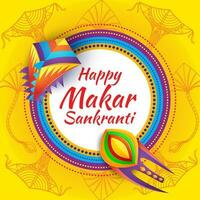 feliz Makar Sankranti festival bandeira com pipas vetor