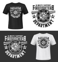 camiseta impressão com bombeiros capacete, machado, escada vetor