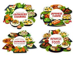 japonês cozinha Sushi, arroz e macarrão pratos vetor