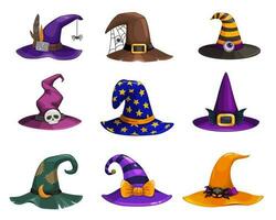 bruxa chapéus vetor ícones, desenho animado Mago chapéu