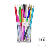 lápis de cor e lápis de feltro em um copo vetor
