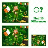 crianças jogos encontrar dez diferenças para st patricks dia vetor