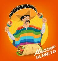 mexicano burrito vetor poster mexicano com maracás