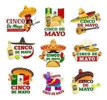 cinco de maionese e Viva México isolado ícones vetor