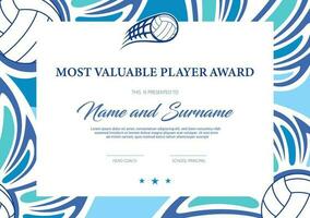 certificado para voleibol a maioria valioso jogador vetor