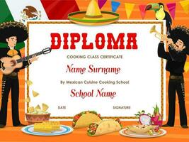 cozinhando classe diploma com mexicano comida, mariachi vetor